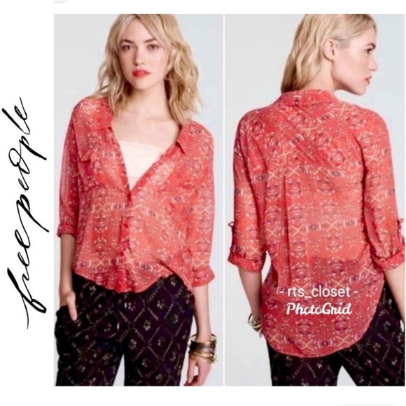 Free People geometric pattern button down blouse - Picture 1 of 7